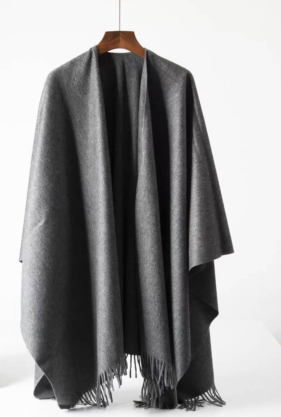 100% Cashmere Shawl Cape with U-Neckline in grey color