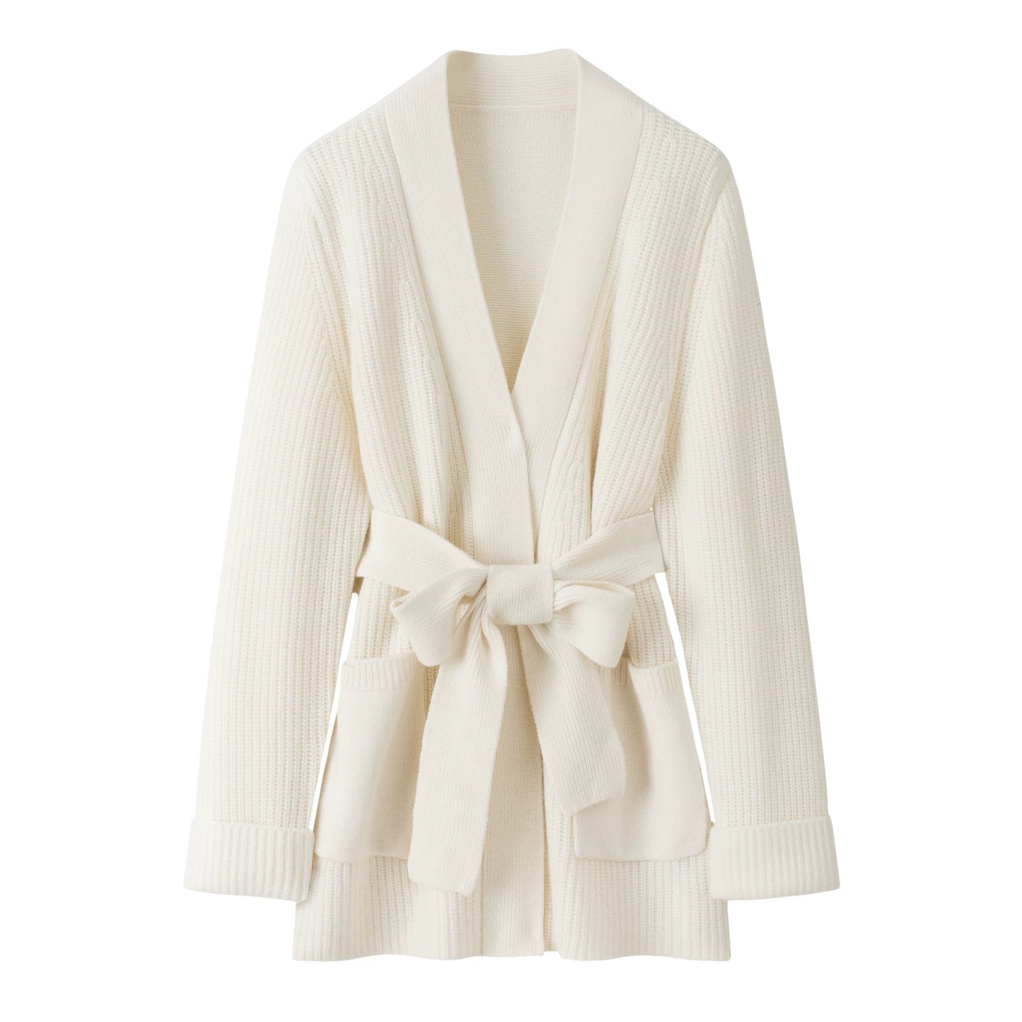 Luxurious 100% Pure Cashmere Cable Knit Cardigan in pure white