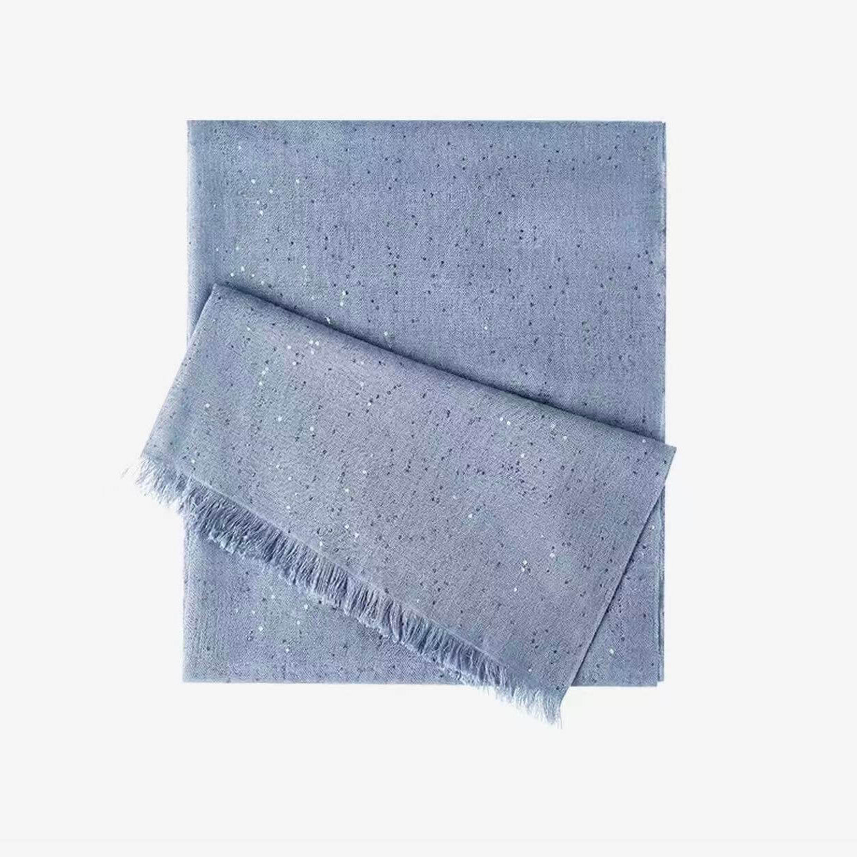 Elegant blue sequin silk cashmere wrap shimmering like starlight fine worsted weave