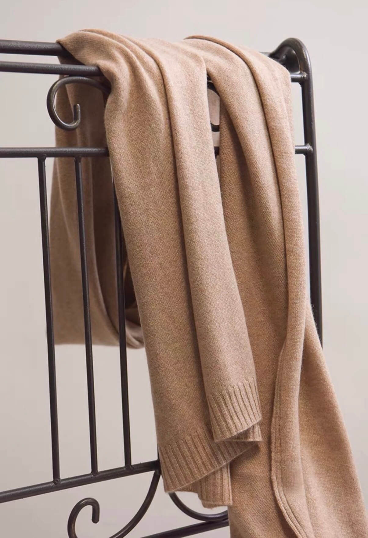 Warm and soft 100% cashmere knitted scarf close-up texture,Timeless luxury cashmere scarf gift for women and men