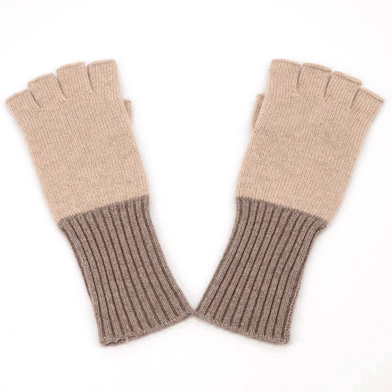 Women's 100% Cashmere Fingerless Gloves! camel color gloves