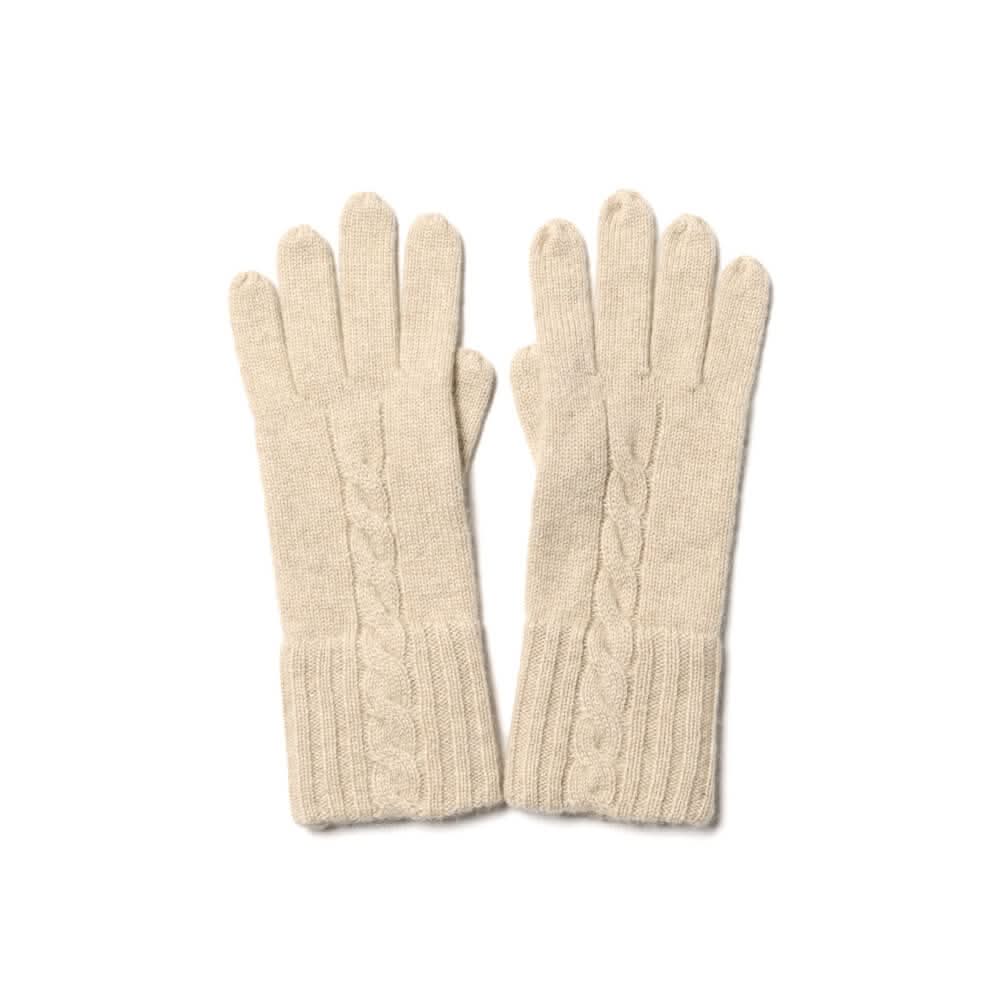 Women's 100% Pure Cashmere Cable Knit Gloves in beige
