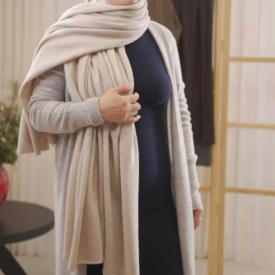 Oversized 100% Cashmere Scarf Wrap for women in cream beige color