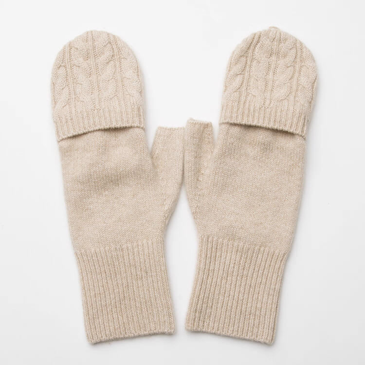 Women’s 100% Cashmere Convertible Mittens – Cable Knit Flip-Top Gloves for Winter Warmth