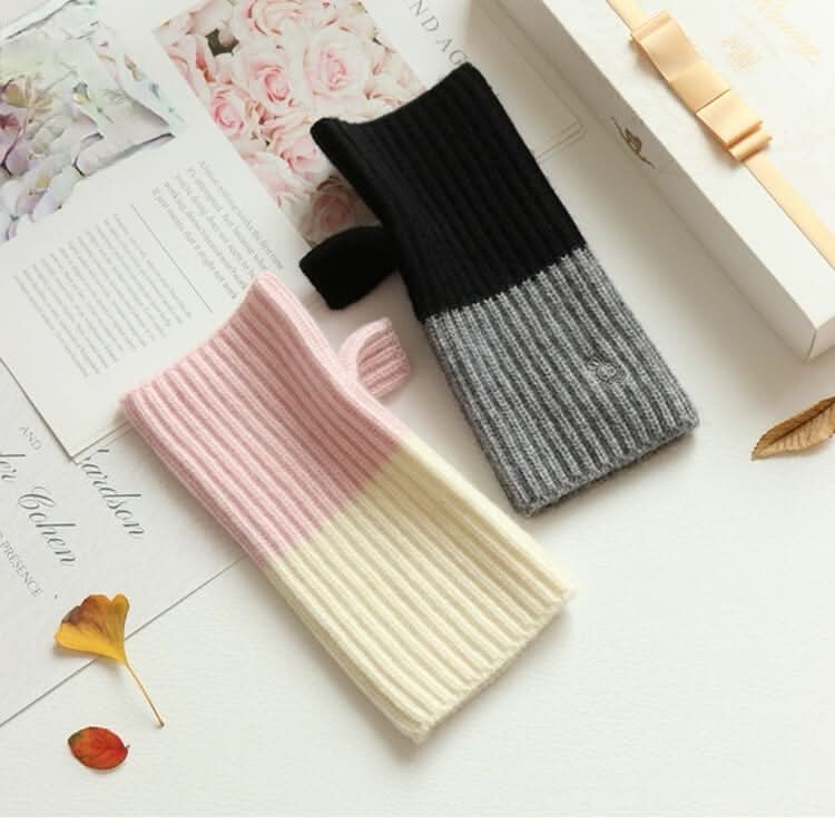 Women's Fingerless Cashmere Gloves,Fingerless mittens with separate thumb hole in black