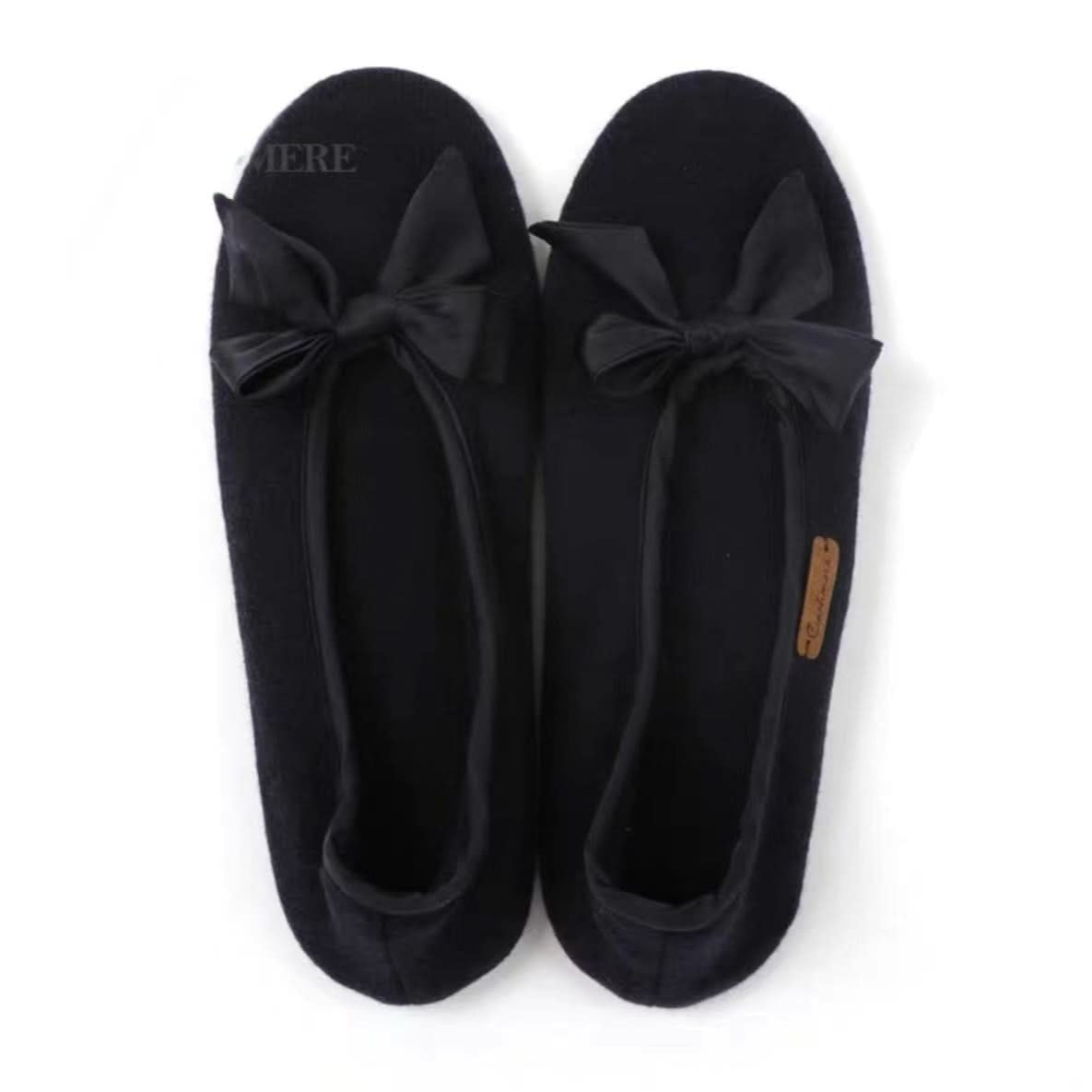 Women's cashmere slipper shoes. Best-Selling Women's House Shoes: 100% Grade-A Cashmere, Ballet-Inspired Cut, Delicate Monochrome Bow