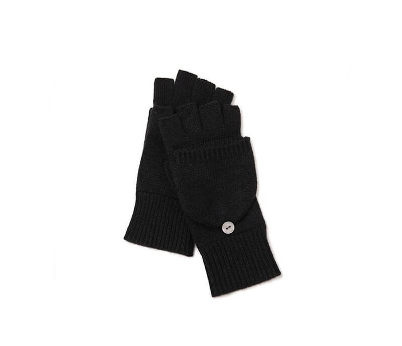 100% Cashmere Convertible Fingerless Gloves for Women in black color