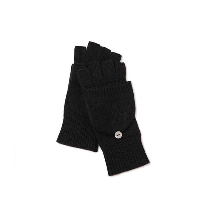 100% Cashmere Convertible Fingerless Gloves for Women in black color