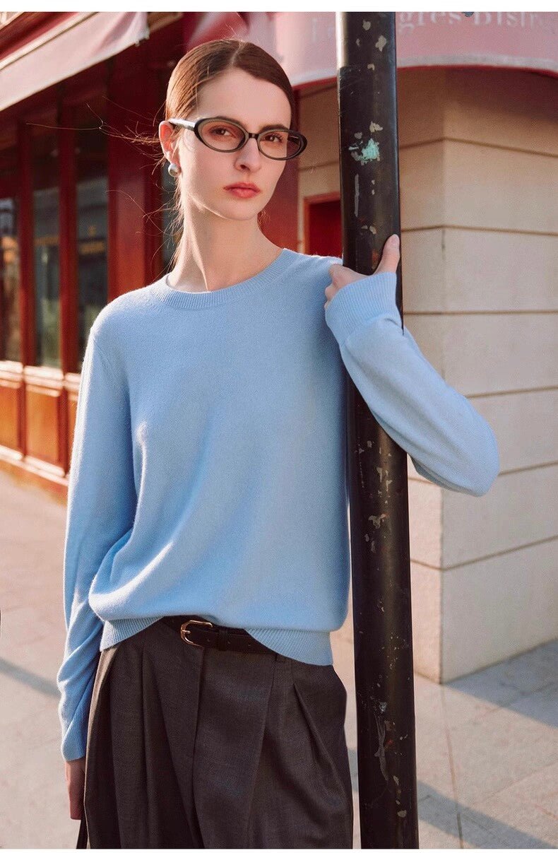 100% Pure Cashmere Crewneck Sweater in blue