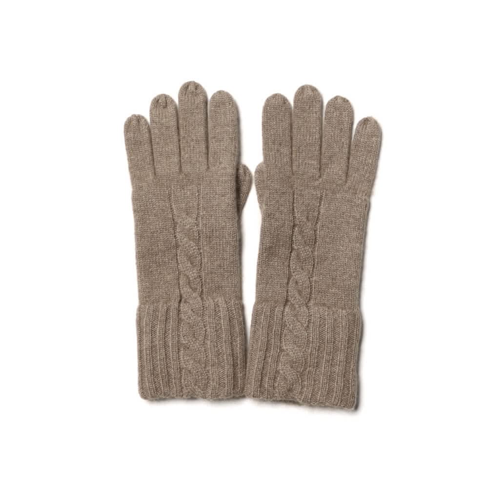 Women's 100% Pure Cashmere Cable Knit Gloves in camel