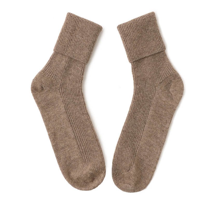 women's 100% cashmere ribbed bed camel socks