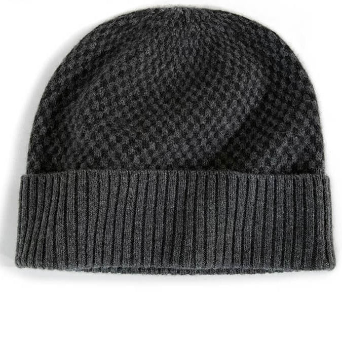 Medium gray and charcoal gray pure cashmere winter hat