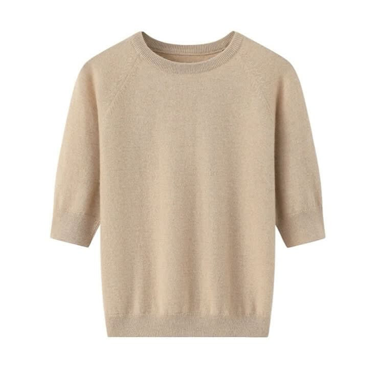 Women's cashmere crew neck T-shirt sweater in beige