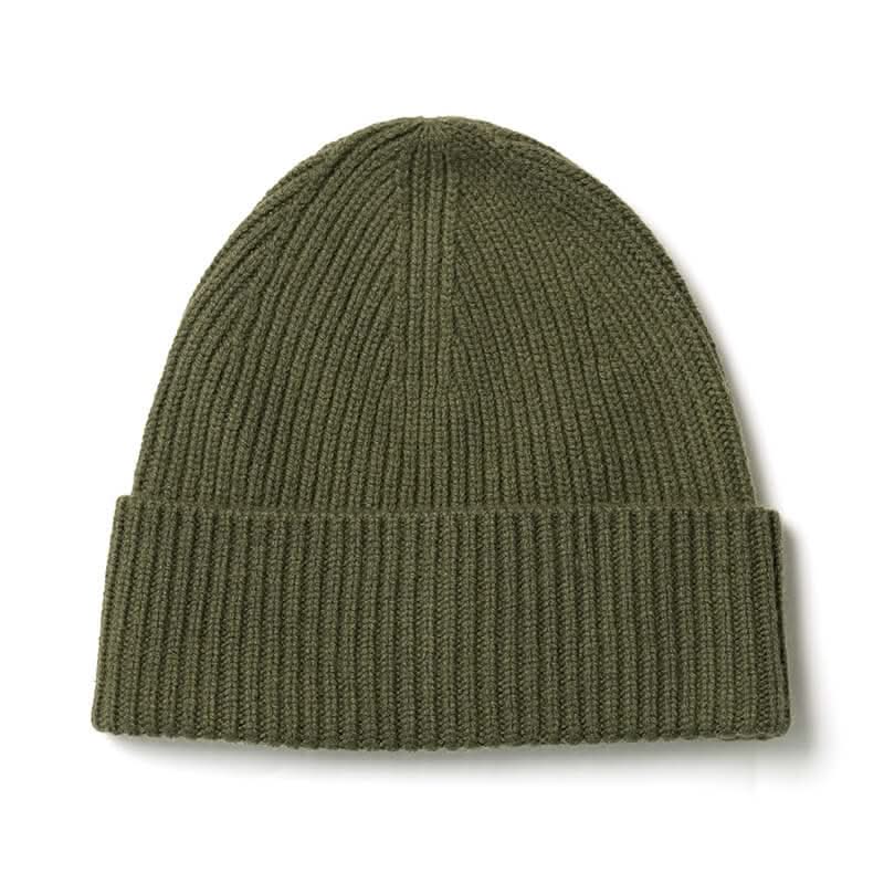 women's men's cashmere ribbed beanie hats in green. It is a new color 100% cashmere cap for men