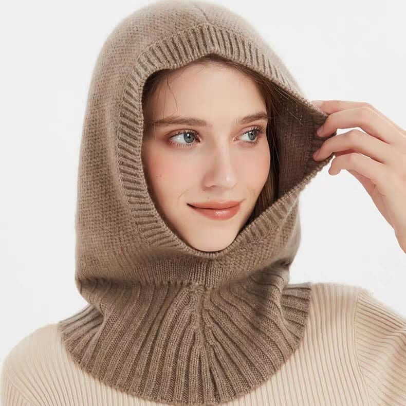 Women's 100% Cashmere Balaclava Hat in camel