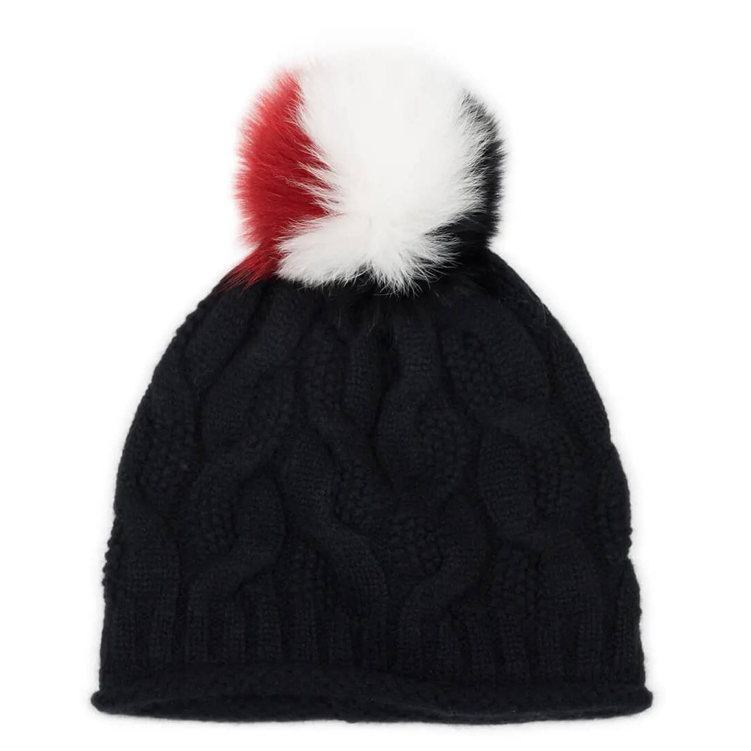 women' s cashmere cable knit pom pom beanie hat in black, the slouchy best cashmere beanie