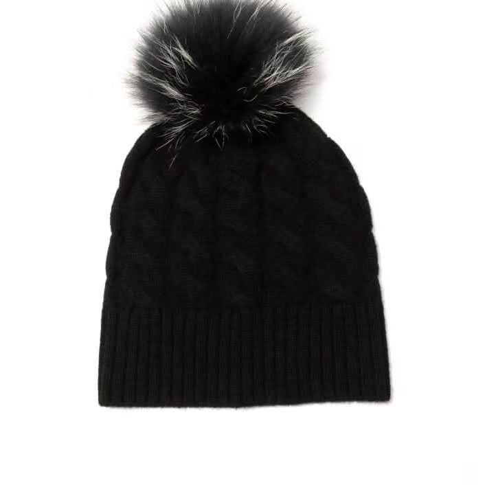 pure cashmere ribbed black beanie hats,pom pom black beanie in 100% cashmere women's