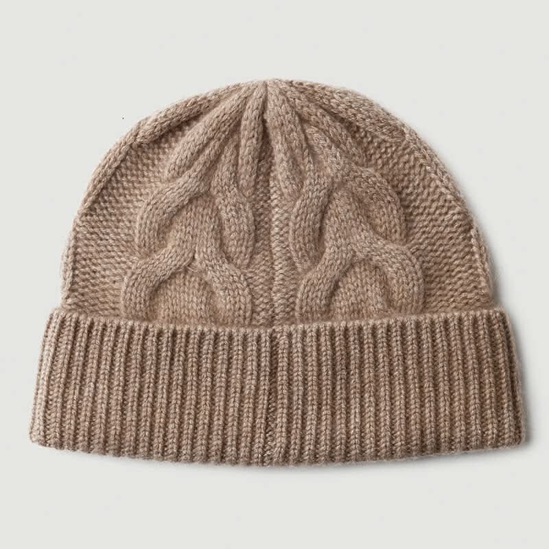 Luxurious 100% Cashmere Chunky Cable-Knit Beanie for Women – Undyed Natural Tones, Ribbed Cuff & Timeless Warmth