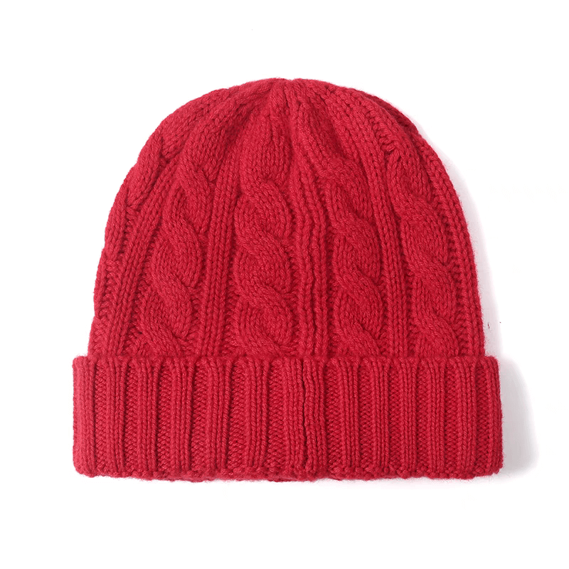 red cashmere cable knitting beanie hats