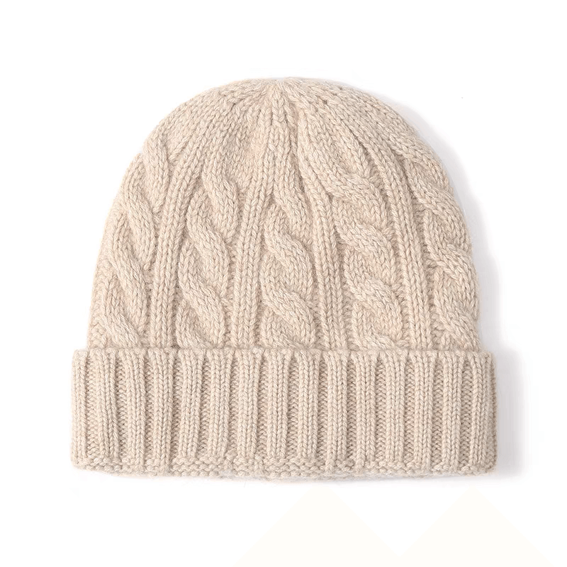 beige cashmere cable knitting beanie hats