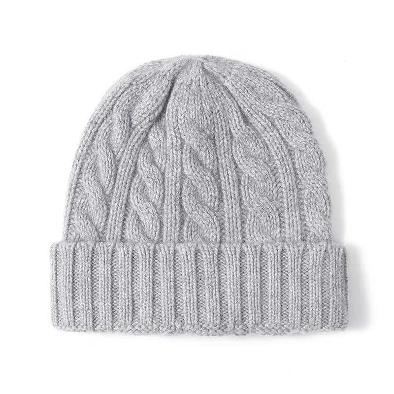 light grey cashmere cable knitting beanie hats