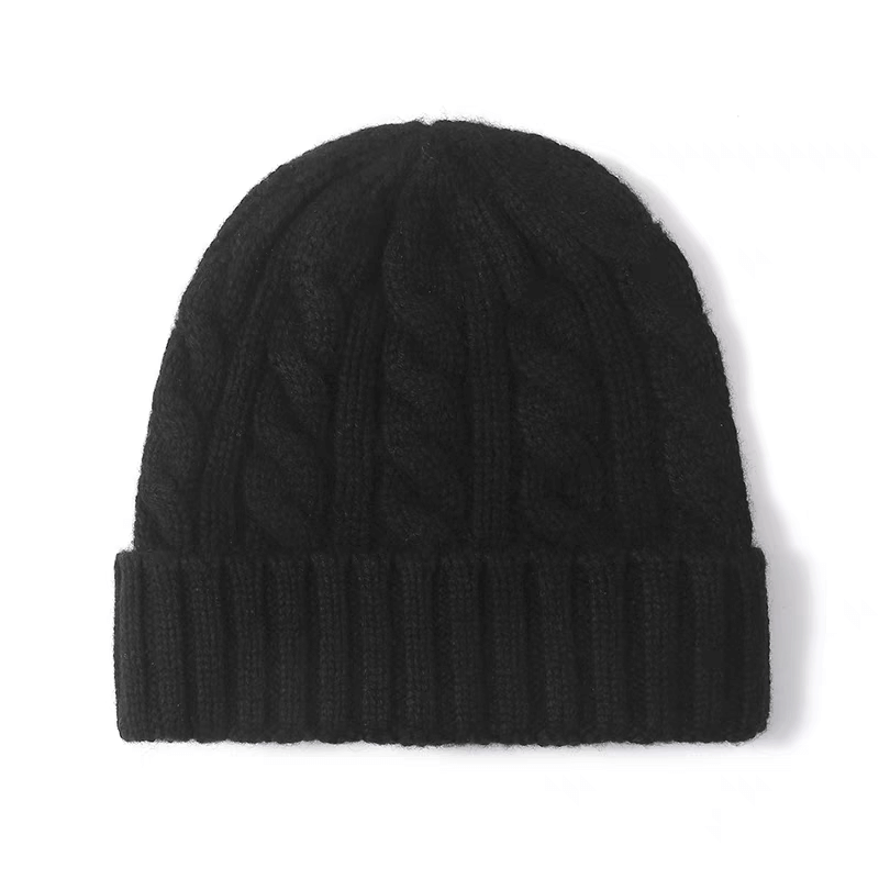 black cashmere cable knitting beanie hats