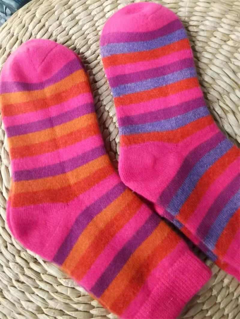 Fuchsia and red striped cashmere socks – cozy festive winter design