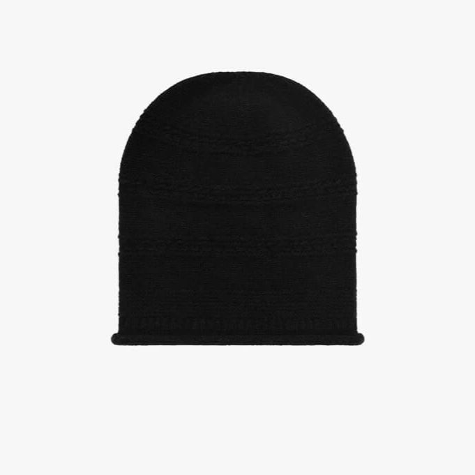 Luxury Ribbed Cuff Slouchy 100% cashmere Beanie Hat for Men & Women in black
