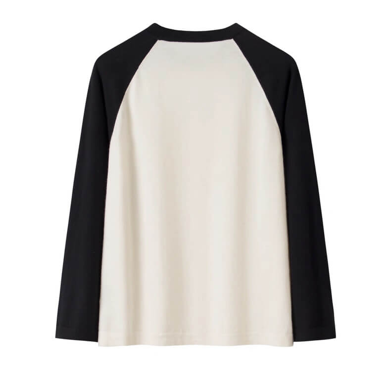 Luxurious 100% Cashmere Crewneck Sweater | Color Block Raglan Sleeves