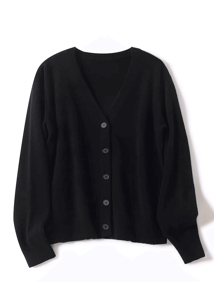 Elegant 100% Cashmere V-Neck black Cardigan: Timeless Versatility, Elevated