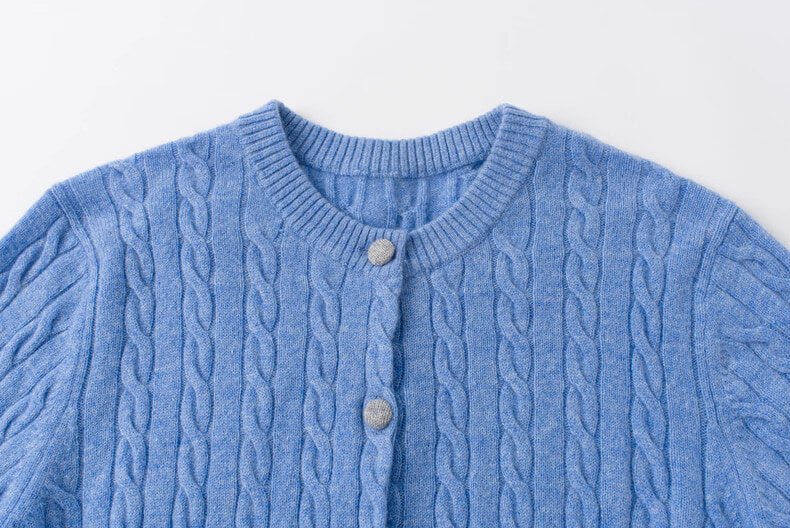 Dreamy Sky Blue 100% Cashmere Cable Knit Cardigan
