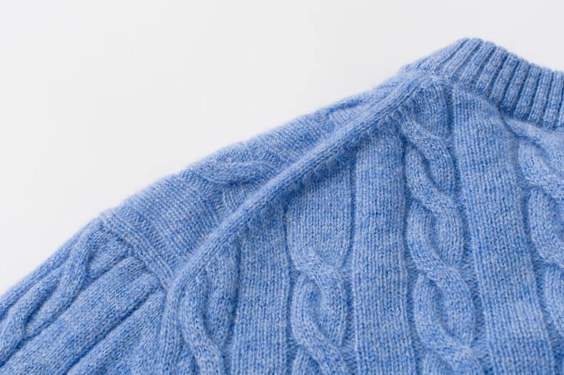 Dreamy Sky Blue 100% Cashmere Cable Knit Cardigan