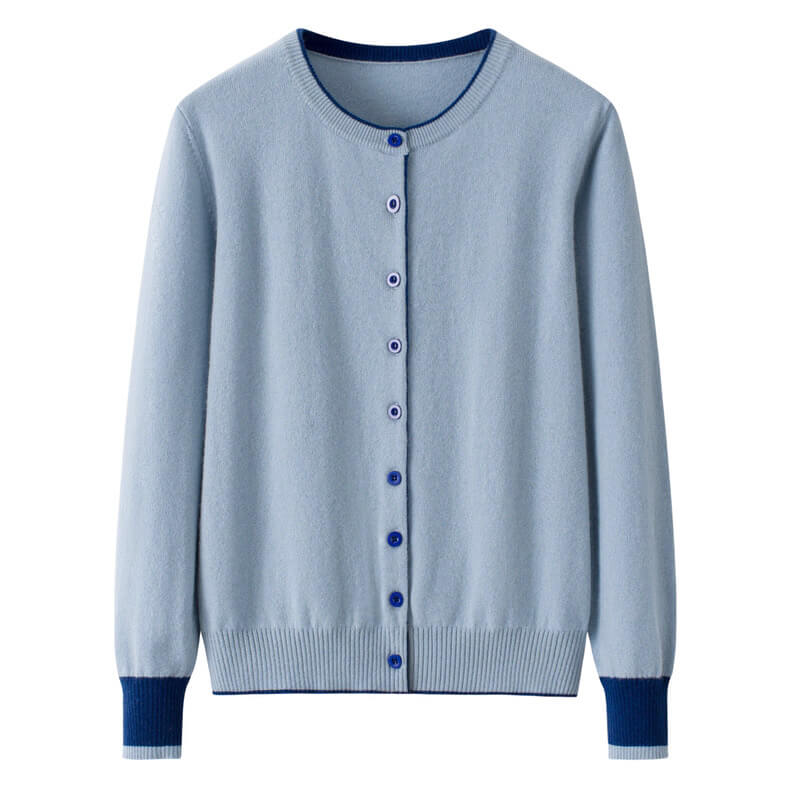 Women's 100% Cashmere Color-Block Cardigan in blue