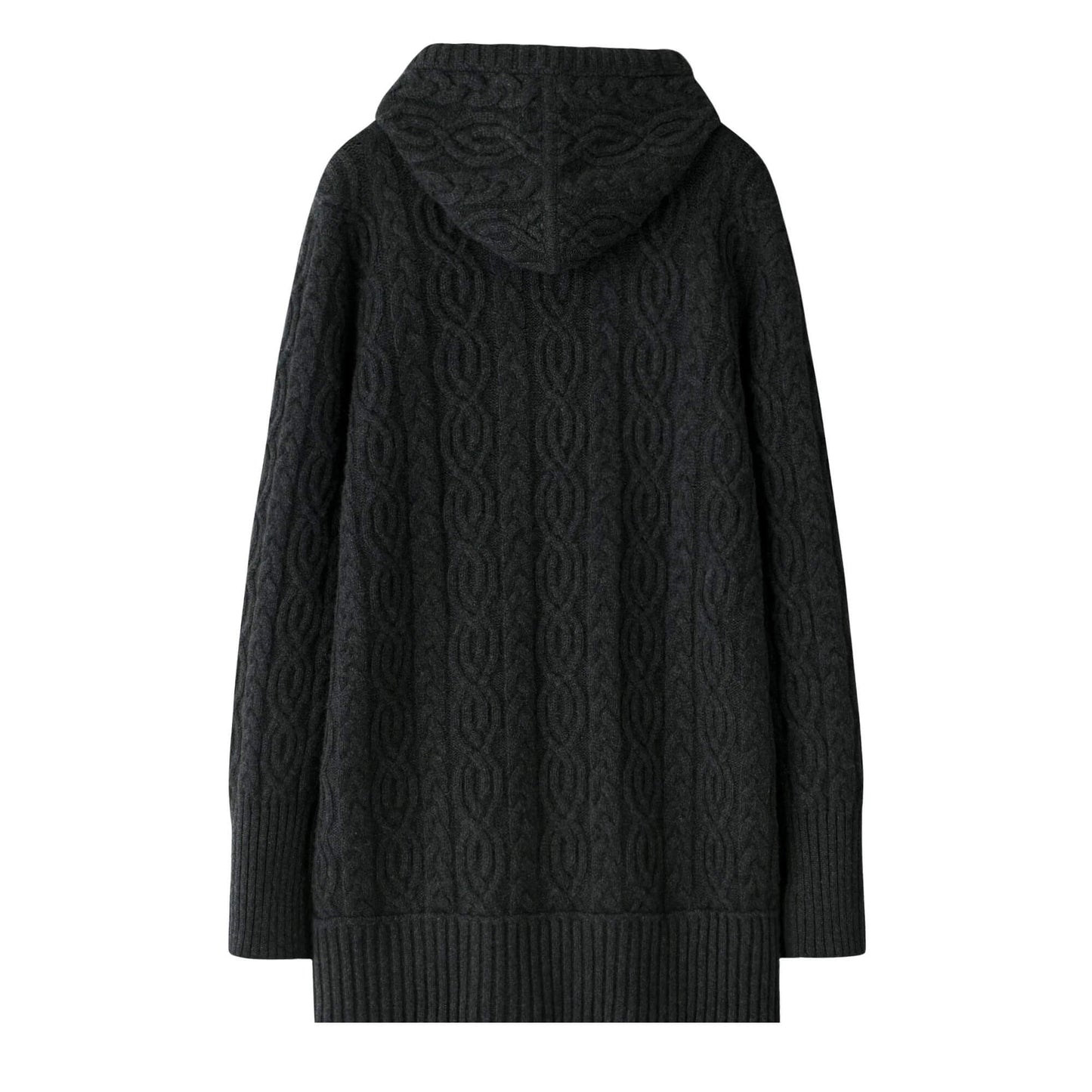 Black knitted 100% pure cashmere cardigan with a hood