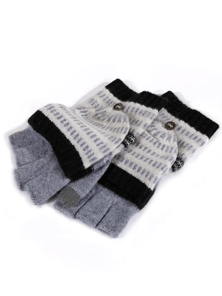 cashmere gloves for women in white and grey color, pop top mittens