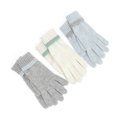Luxurious 100% Pure White Cashmere Gloves with Contrast Cuff Design