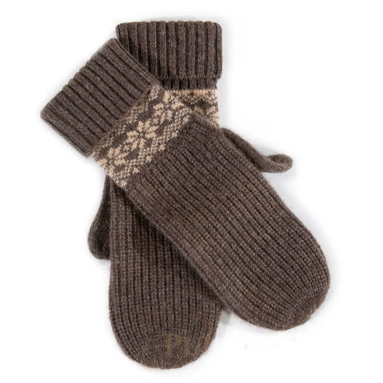 Vintage Jacquard 100% Cashmere Mittens in camel color
