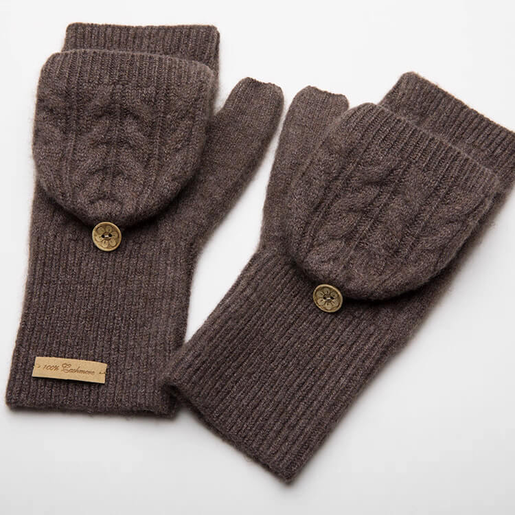 Women’s 100% Cashmere Convertible Mittens – Cable Knit Flip-Top Gloves for Winter Warmth