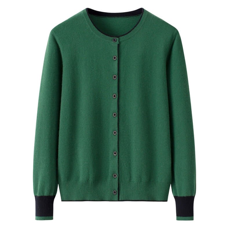 Women's 100% Cashmere Color-Block Cardigan in green