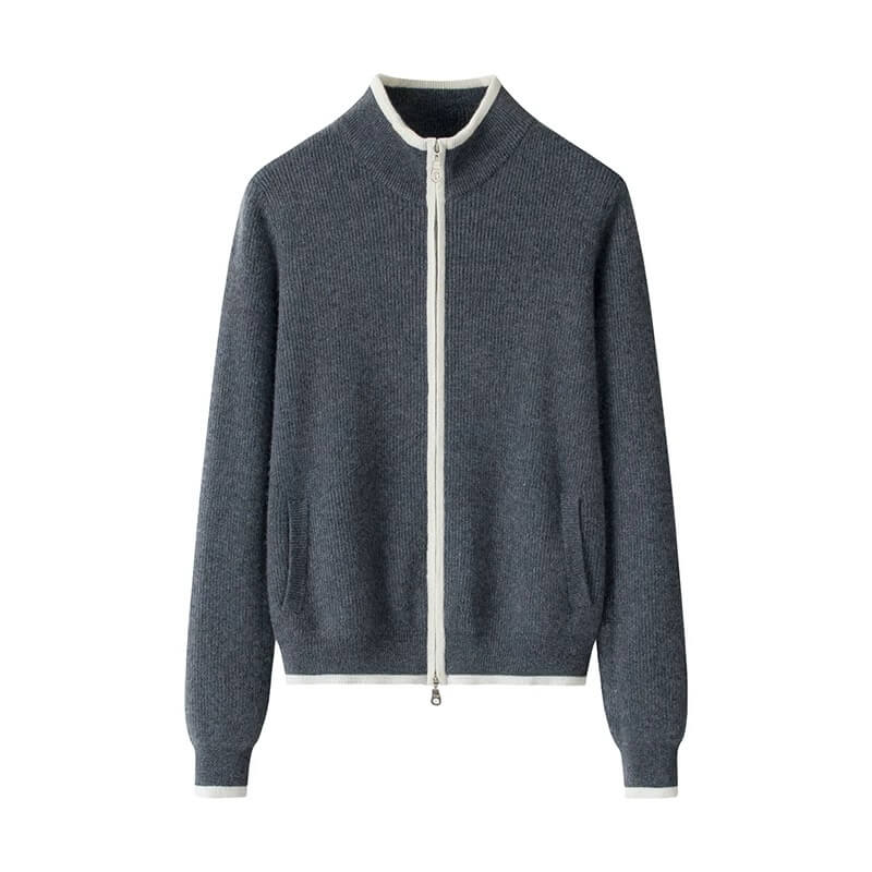 100% Mongolian Cashmere Half-Zip Cardigan in grey