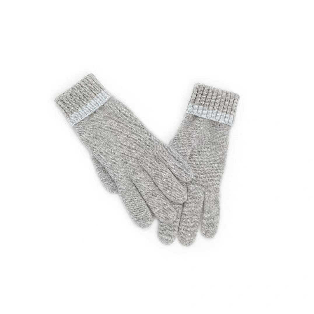 Luxurious 100% Pure White Cashmere Gloves with Contrast Cuff Design in grey