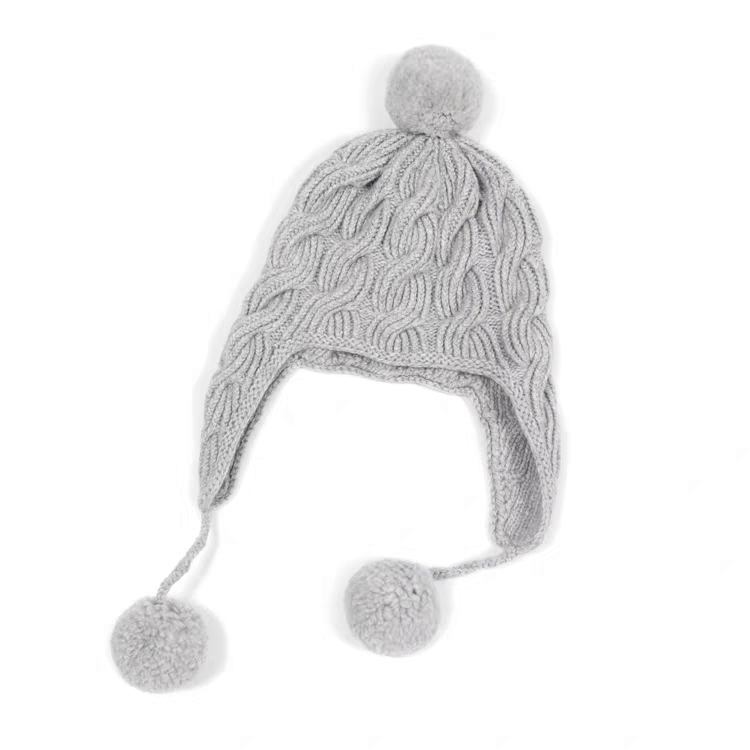 100% Cashmere Beanie for Women with pom pom in grey color