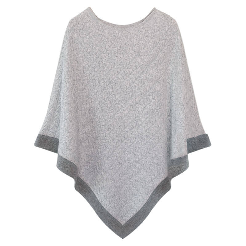 Luxury two-tone cashmere poncho in light grey and dark grey, elegant poncho wrap cashmere gift for her birthday