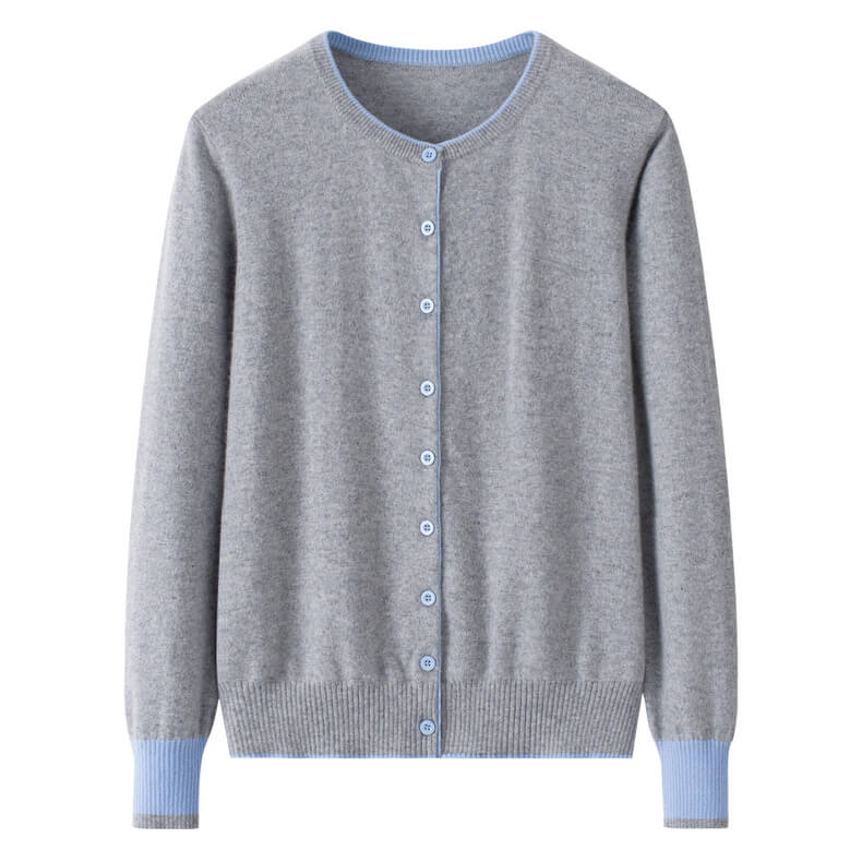 Women's 100% Cashmere Color-Block Cardigan in grey