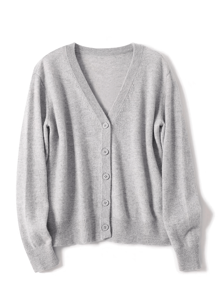 Elegant 100% Cashmere V-Neck grey Cardigan: Timeless Versatility, Elevated