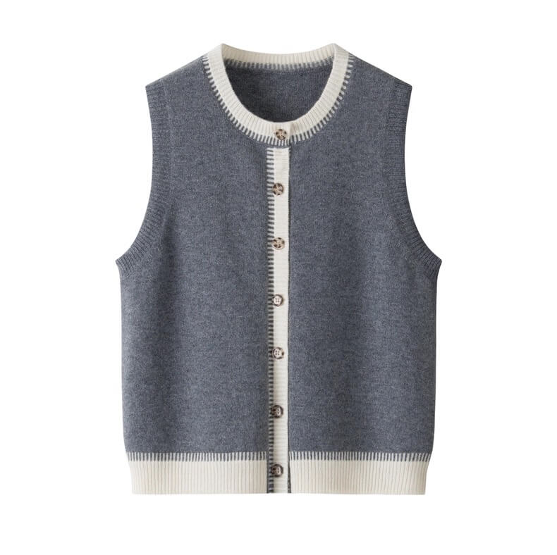 Women’s 100% Cashmere Crew Neck Vest in grey