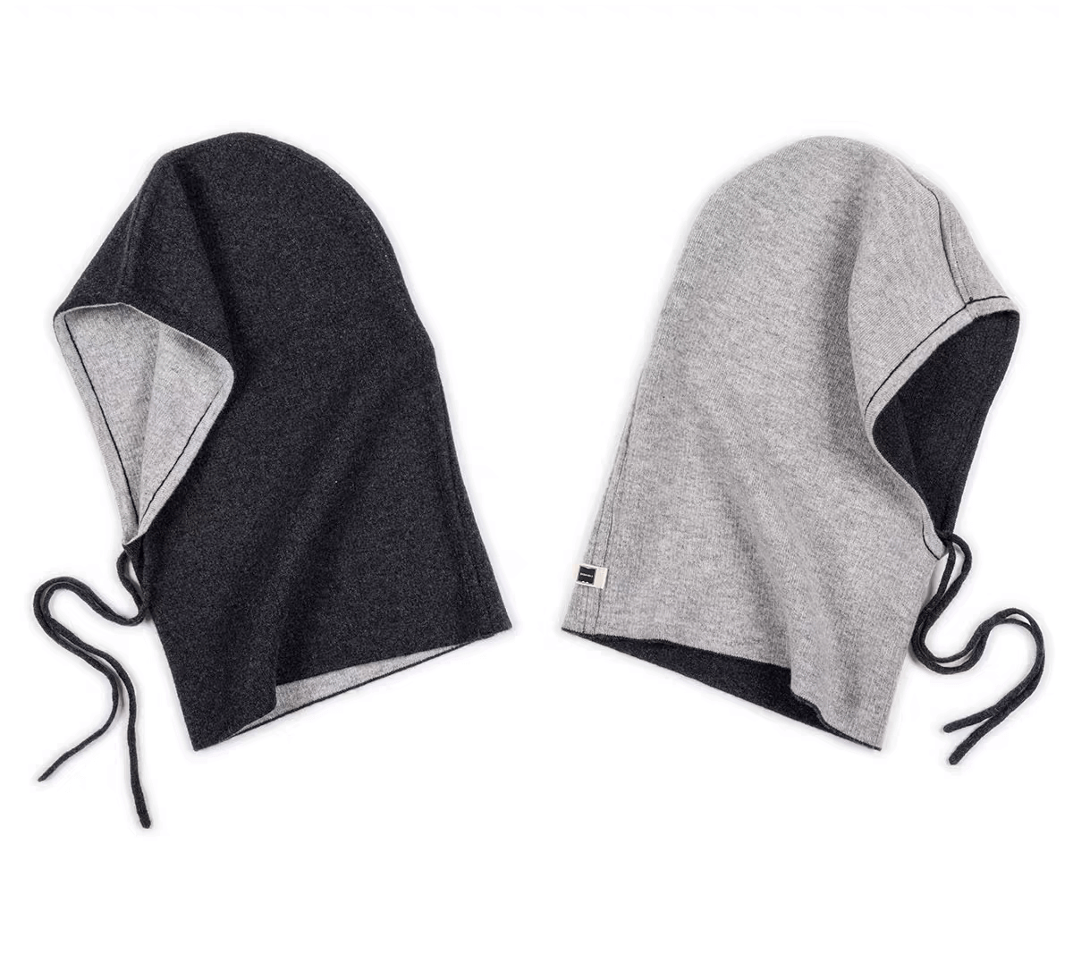 Women's Cashmere Hoodie Reversible Hat in light grey and dark grey,Women's Reversible Cashmere Balaclava