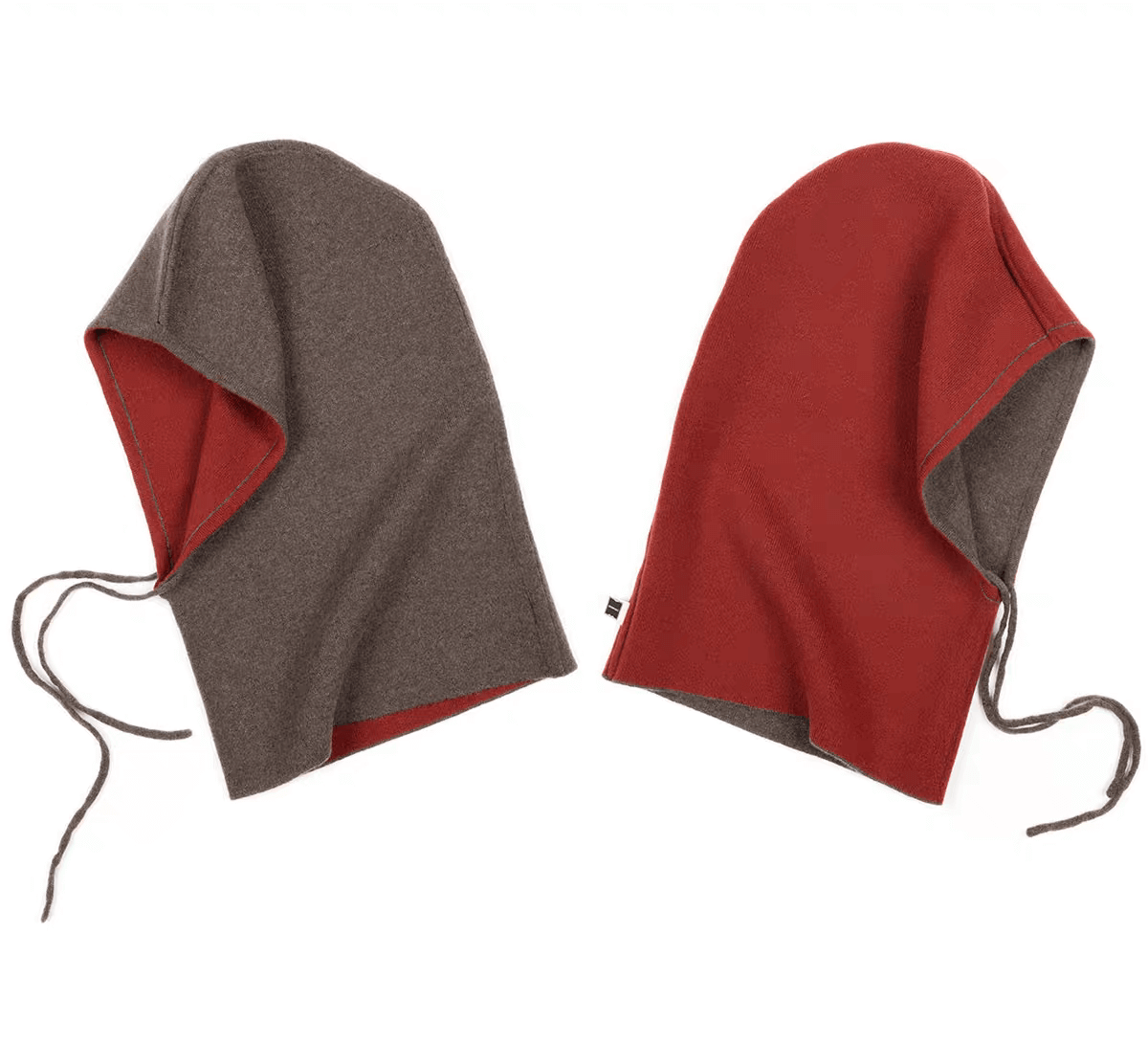 Women's Cashmere Hoodie Reversible Hat in brown and red, Luxury Cold Weather Accessories