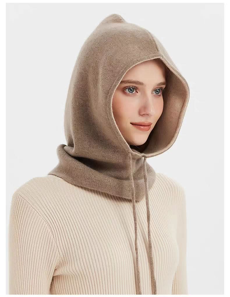 women's Cashmere Balaclava Hats Reversible in camel and beige color,Premium Travel Hat