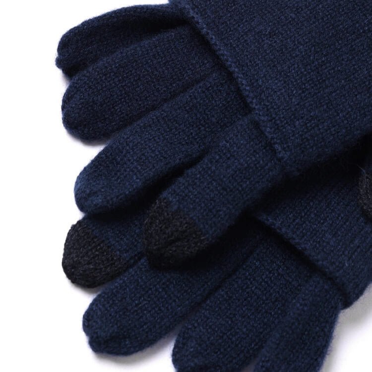 Luxurious Women's 100% Cashmere Convertible Gloves in navy blue